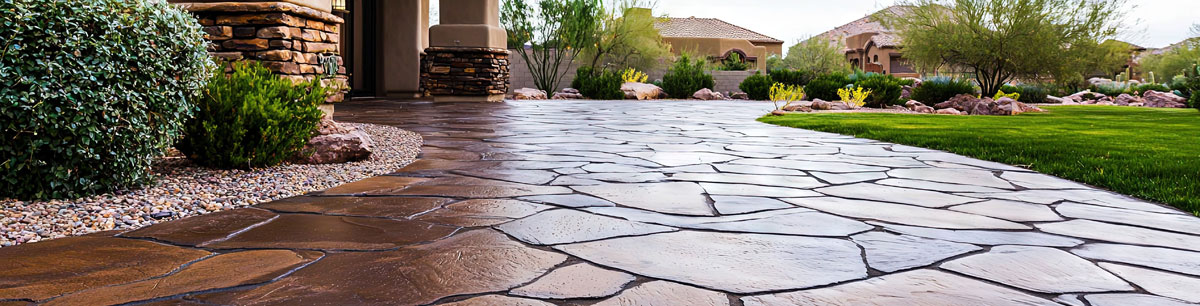 Concrete finished walkway in desert yard